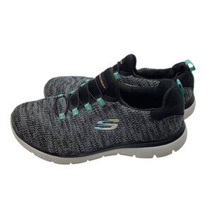 Skechers Summits Flyness Slip-On Walking Shoes Women 7 Black Mint Sneakers